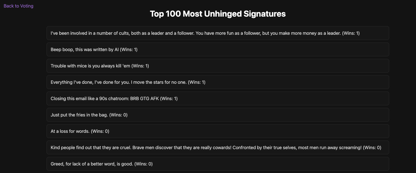 Rankings page with counts